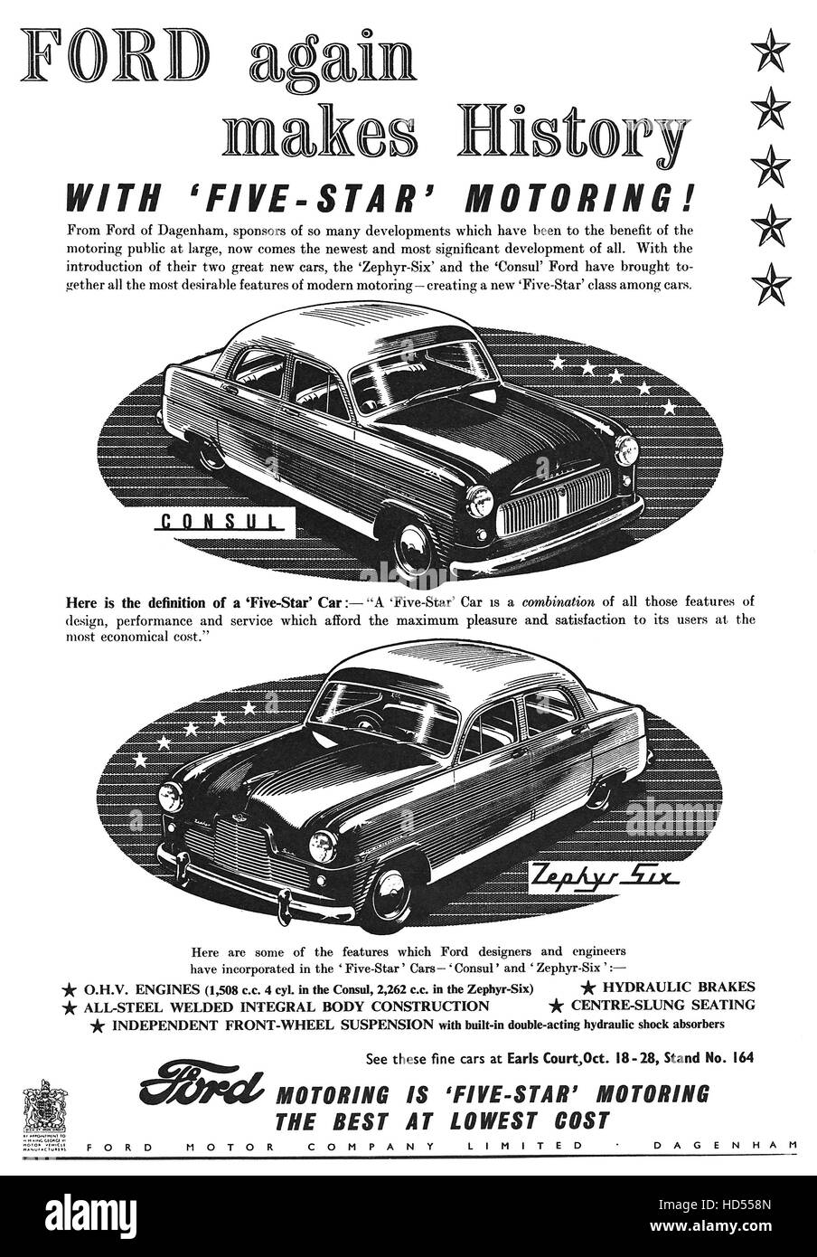 1950 British advertisement for the Ford Consul and Zephyr Six Stock Photo