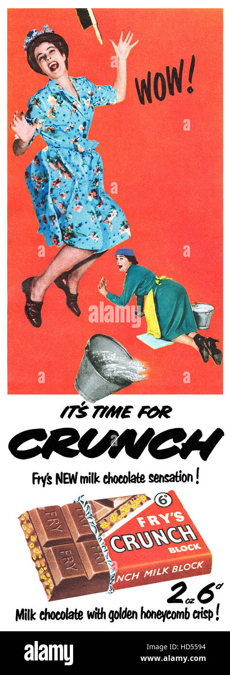 1956 British advertisement for Fry's Crunch chocolate bar Stock Photo