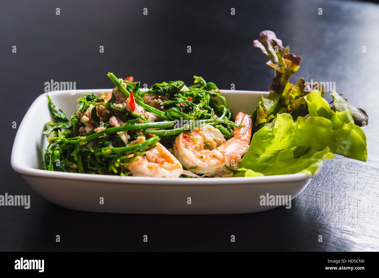 spicy prawns salad with vegetable Stock Photo