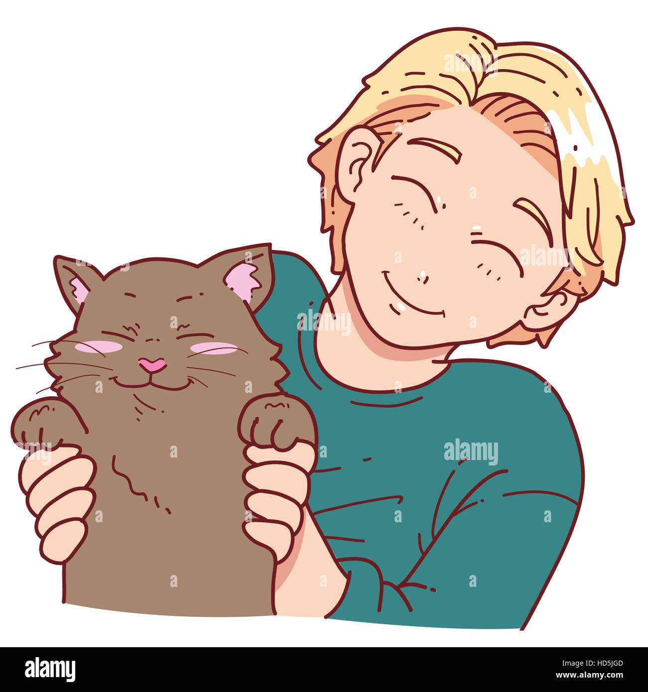 Boy holding cat Stock Vector