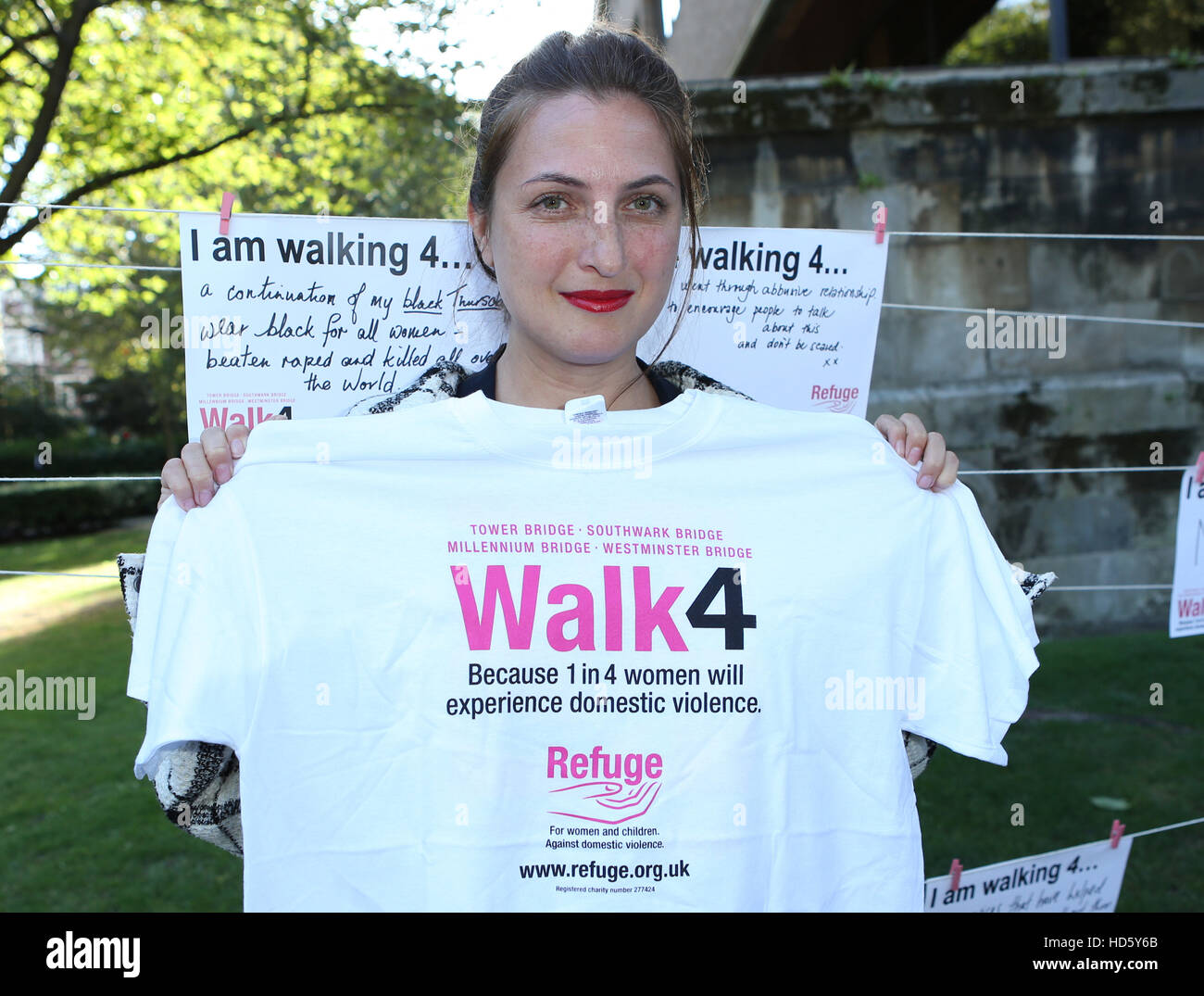 Helena Bonham Carter attends photocall and joins Refuge to Walk4 a world without domestic violence. She stands shoulder to shoulder with domestic violence survivors and hundreds of Refuge supporters.  Featuring: Louiza Patikas Where: London, United Kingdo Stock Photo