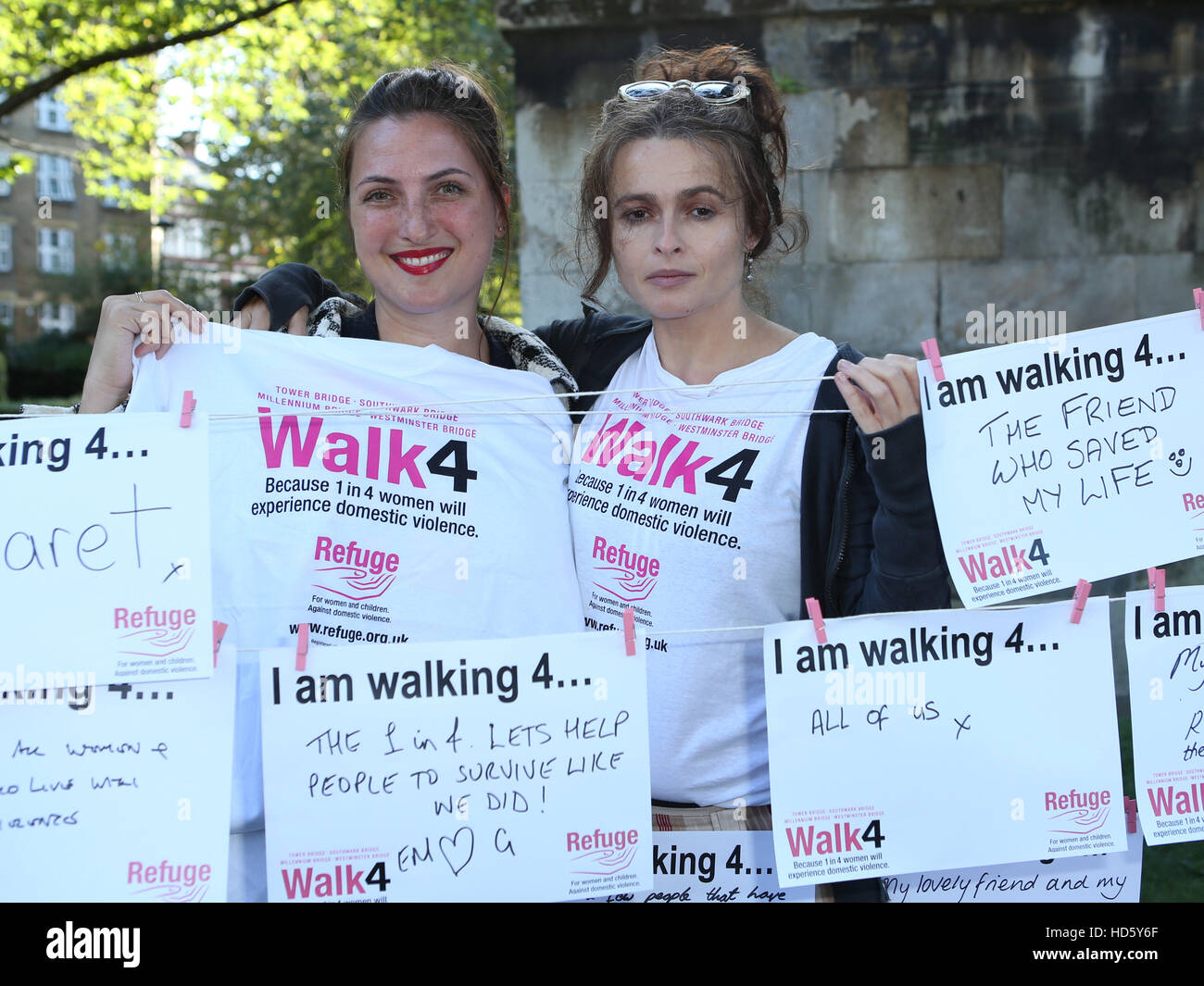 Helena Bonham Carter attends photocall and joins Refuge to Walk4 a world without domestic violence. She stands shoulder to shoulder with domestic violence survivors and hundreds of Refuge supporters.  Featuring: Louiza Patikas, Helena Bonham Carter Where: Stock Photo