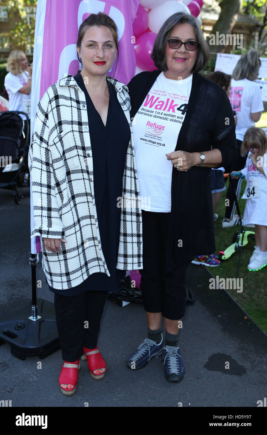 Helena Bonham Carter attends photocall and joins Refuge to Walk4 a world without domestic violence. She stands shoulder to shoulder with domestic violence survivors and hundreds of Refuge supporters  Featuring: Louiza Patikas, Sandra Horley Where: London, Stock Photo