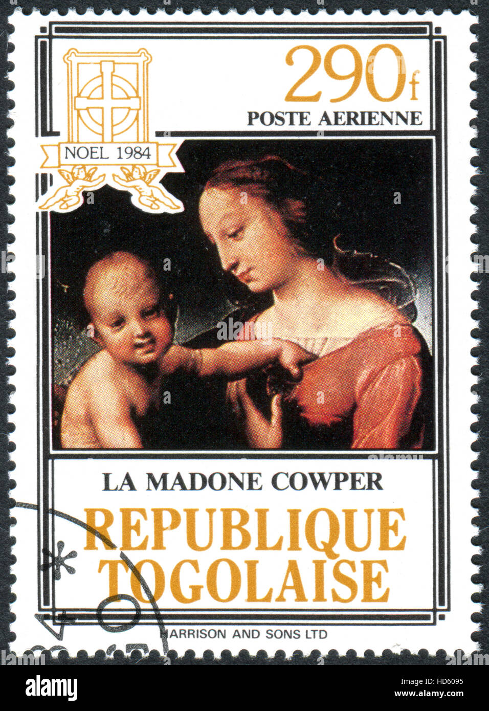 A stamp printed in Togo, shows the painting Small Cowper Madonna, by the Italian Renaissance artist Raphael Stock Photo