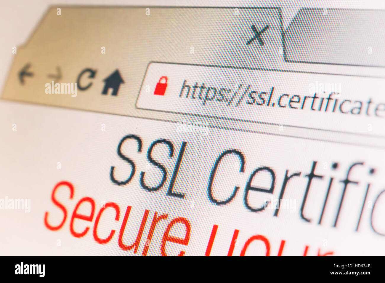 Https url address and lock symbol during SSL connection Stock Photo