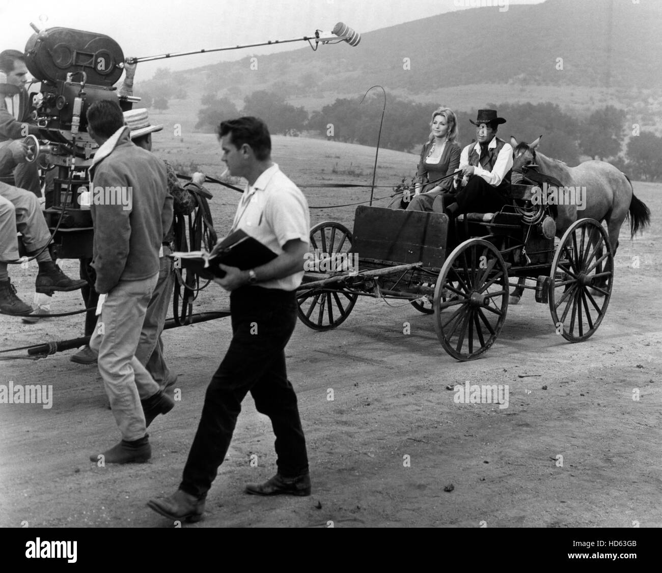 RAWHIDE, Laura Devon, Dean Martin filming episode 'Canliss', (Season 7