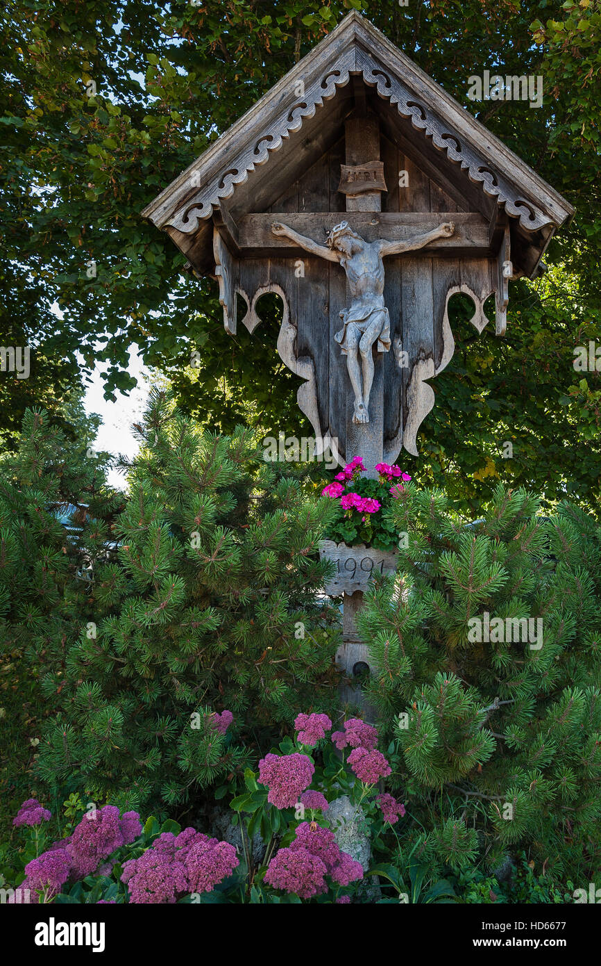 Crucifix at Wilparting Pilgrimage Chuch, St. Marinus and Anian, Irschenberg, Upper Bavaria, Germany Stock Photo
