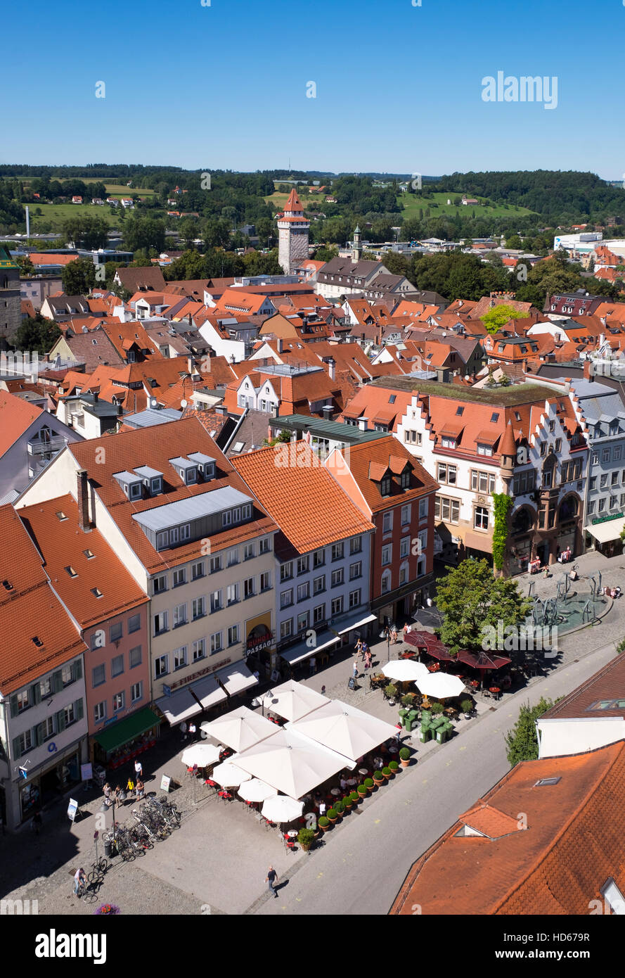 View from Blaserturm, Trumpeter's Tower to Ravensburg historic center with Marienplatz, Ravensburg, Upper Swabia Stock Photo