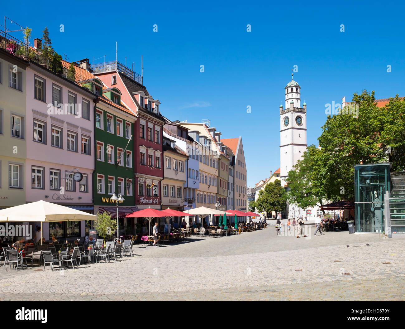 Marienplatz and Blaserturm, Trumpeter's Tower, Ravensburg, Upper Swabia, Baden-Württemberg, Germany Stock Photo
