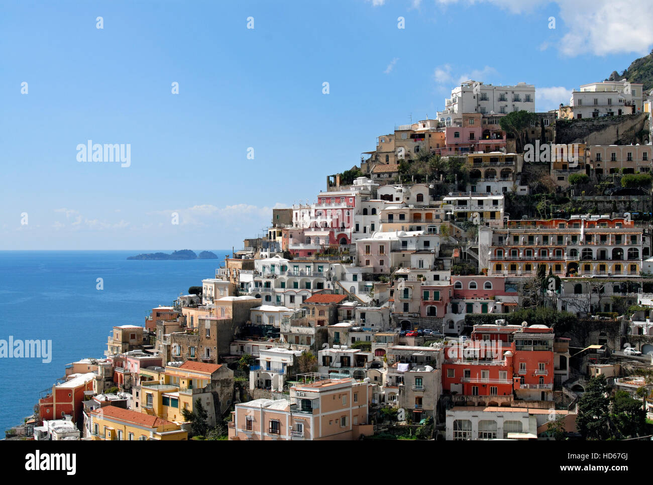 Hill-side town of Positano on Amalfi Coast, Campania, Italy, Europe Stock Photo