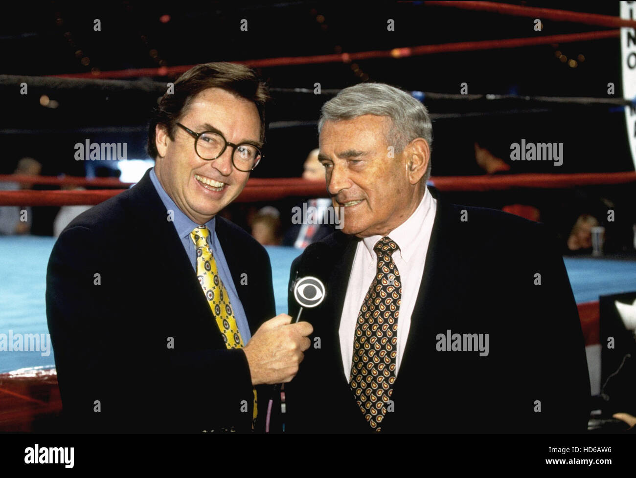CBS SPORTS , (from left) boxing broadcasters Tim Ryan, Gil Clancy, at the Larry Holmes vs