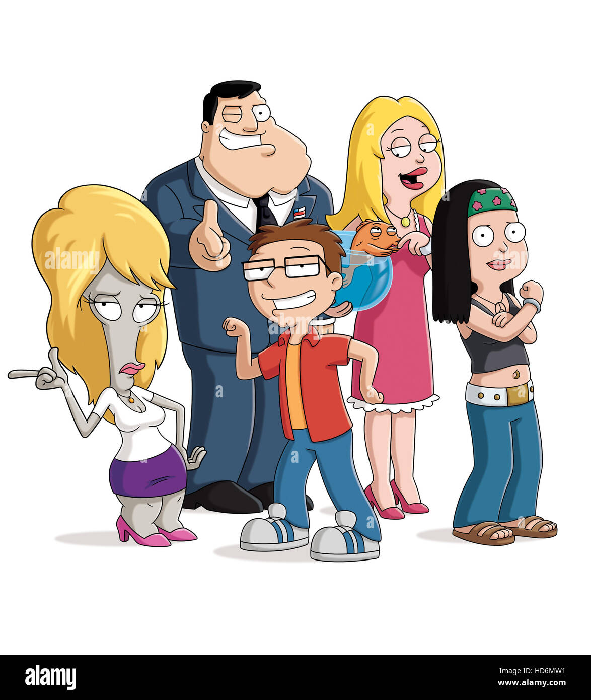 USA mound paperback AMERICAN DAD, (from left): Roger (the alien), Stan Smith, Steve Smith,  Klaus Heissler (the fish), Francine Smith, Hayley Smith Stock Photo - Alamy