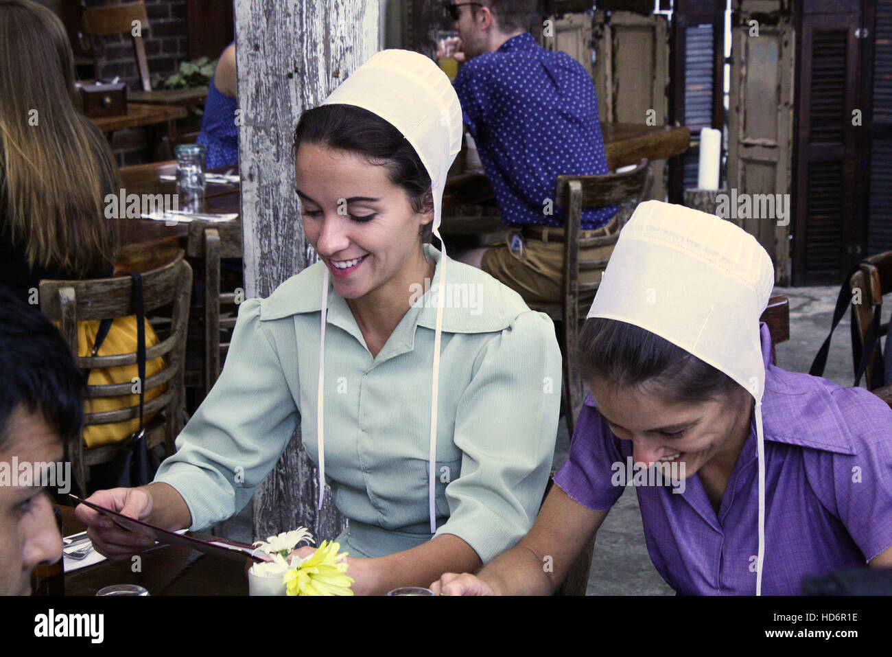 BREAKING AMISH, lr Miriam Troyer, Barbie in 'Bright Lights, Big