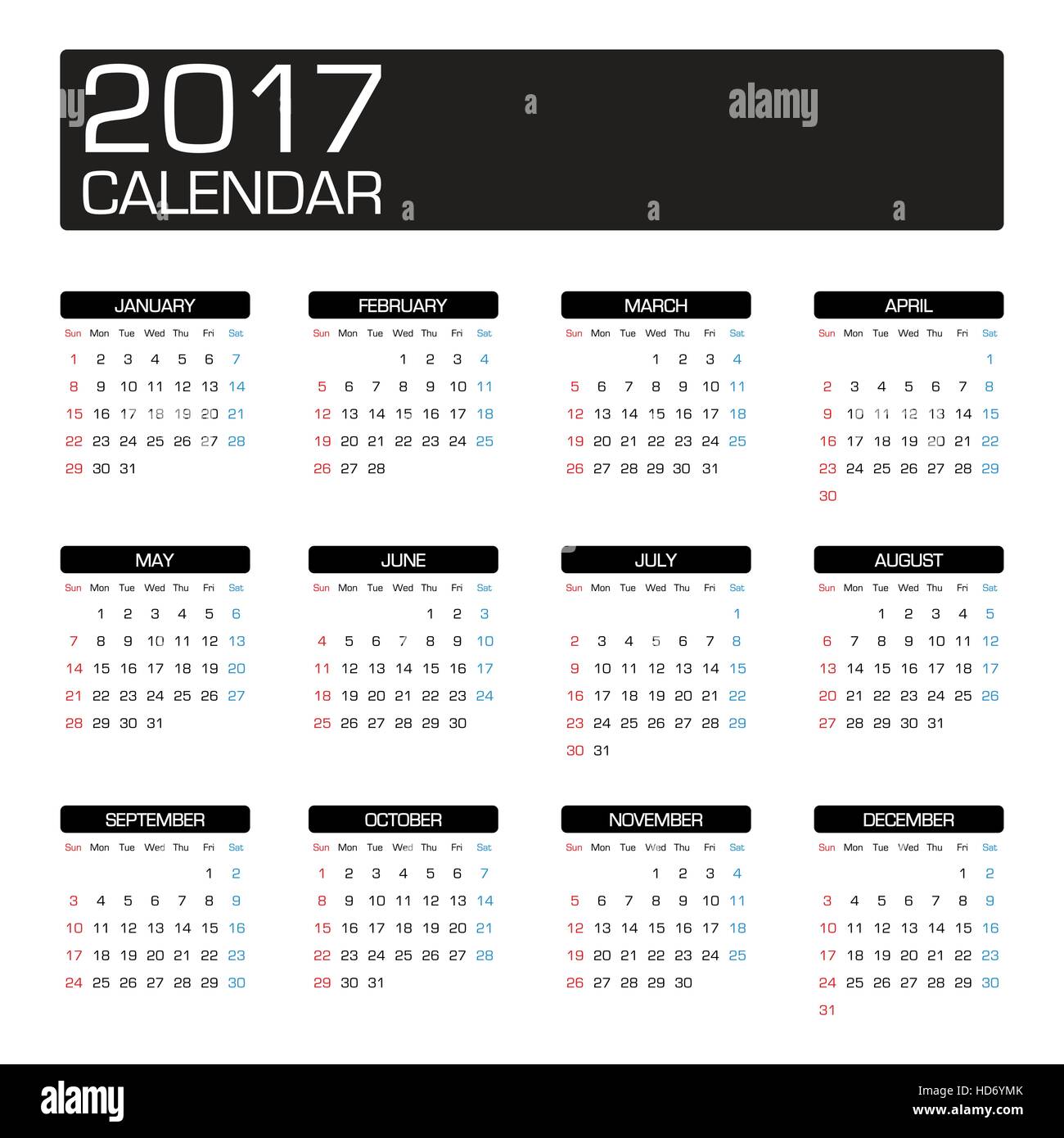 2017 year calendar template Stock Vector Image & Art - Alamy