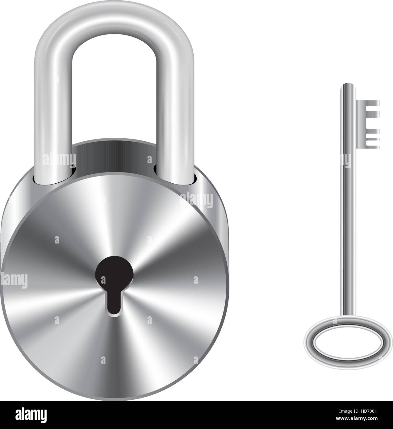 round shape steel master key lock and steel key Stock Vector