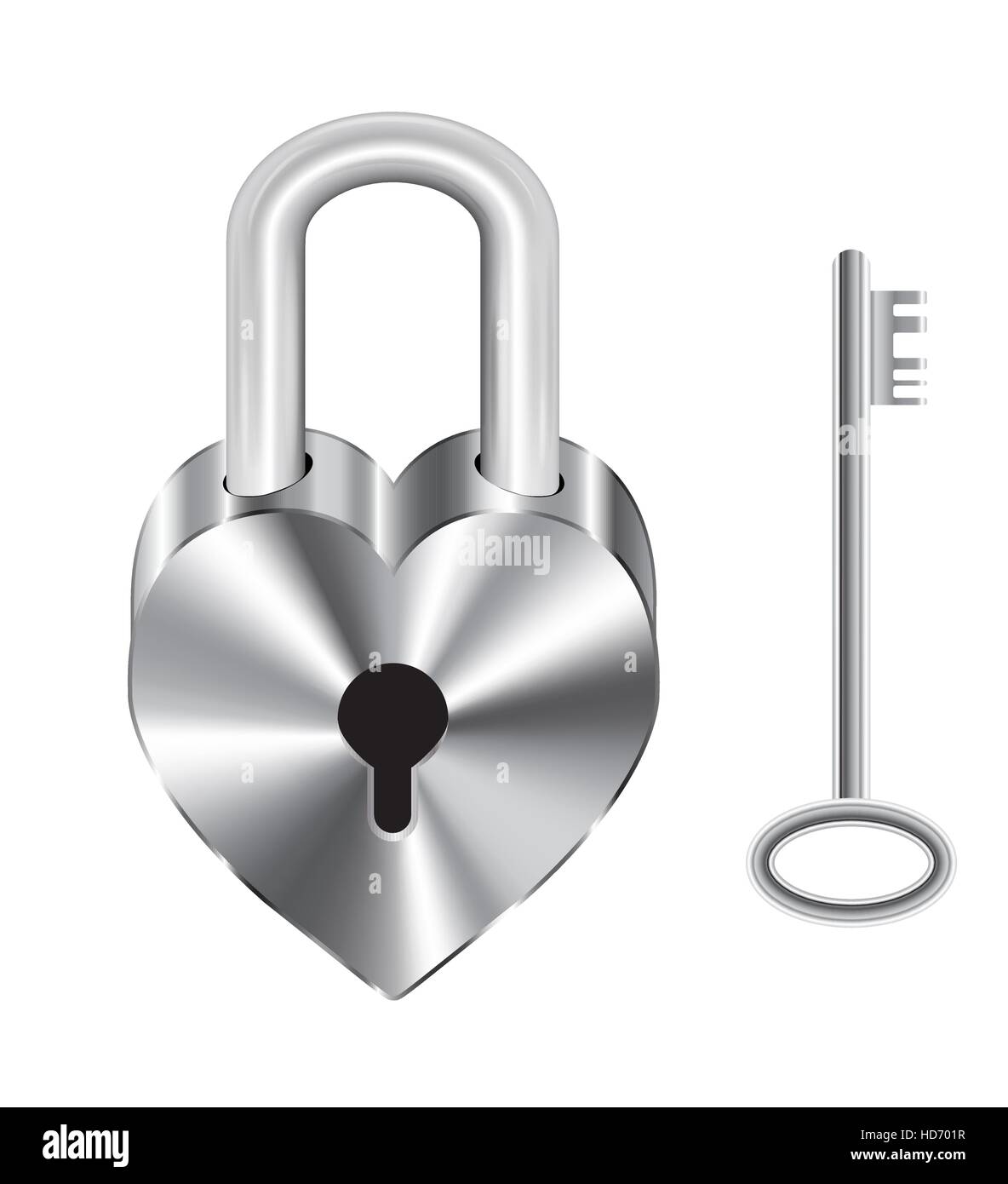 Closed red pad lock with key, 3d icon Stock Illustration