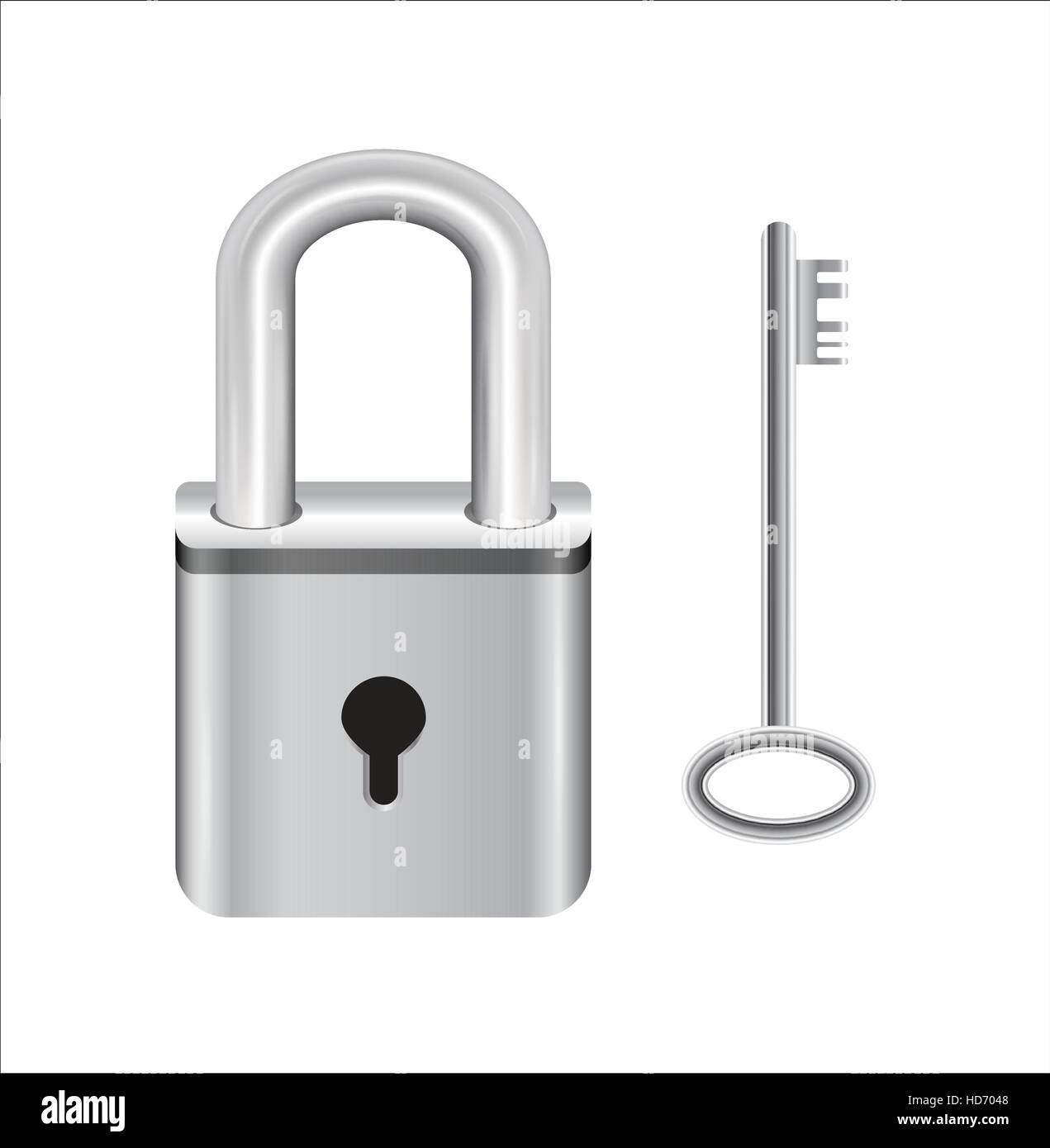 steel master key lock and steel key Stock Vector