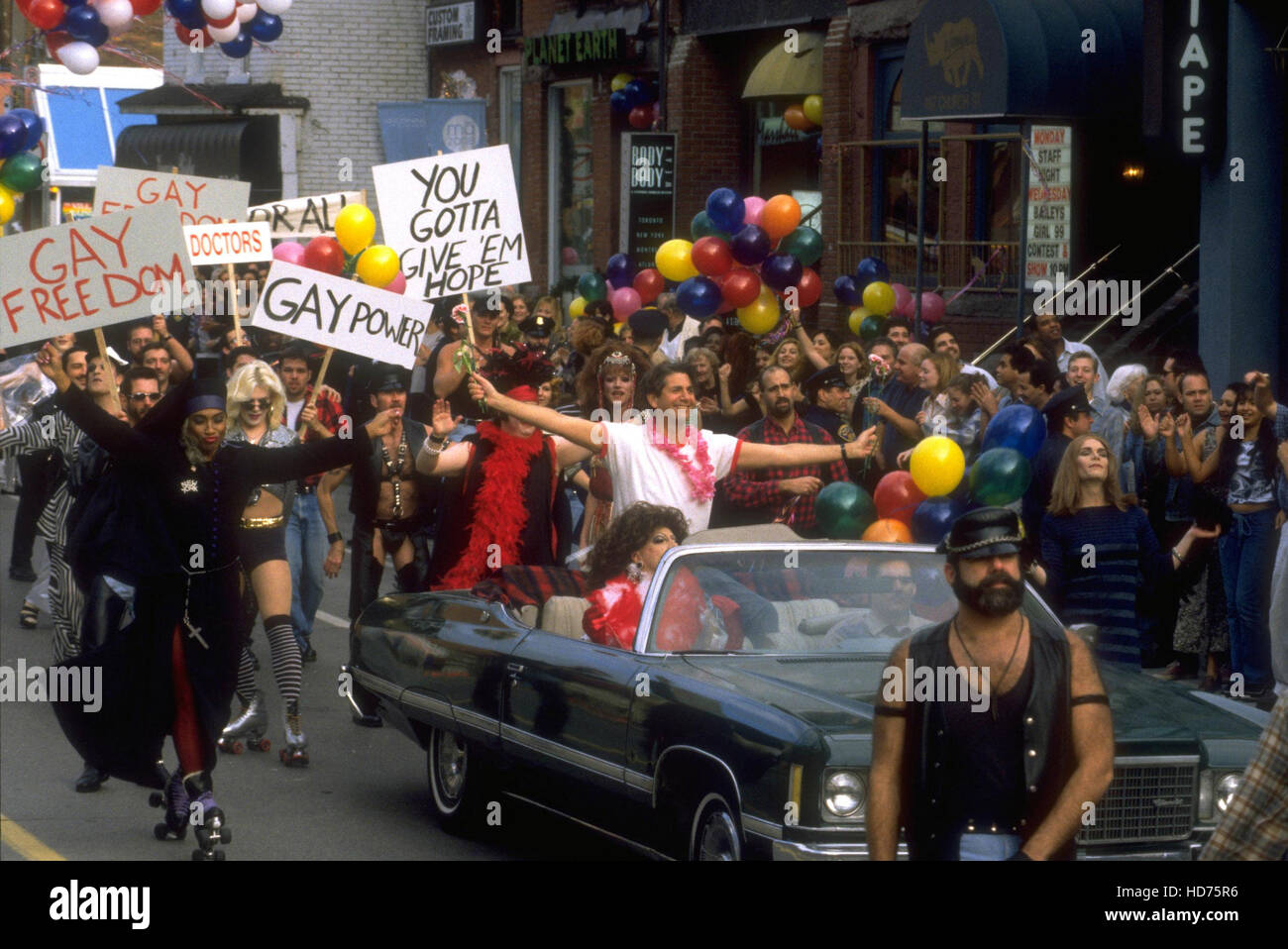 EXECUTION OF JUSTICE, Khalil Kain (left, in drag as nun), Peter Coyote as Harvey Milk (riding in back of car), 1999 Stock Photo