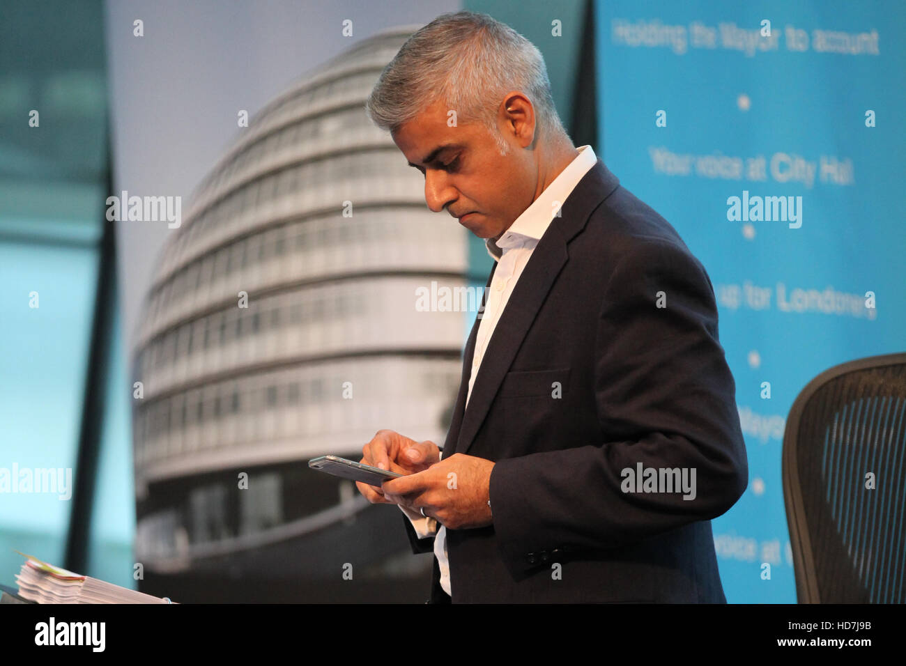 Mayor of London Sadiq Khan attends his first Mayor's Question Time in City Hall after a summer break.  Featuring: Mayor of London Sadiq Khan Where: London, United Kingdom When: 14 Sep 2016 Stock Photo
