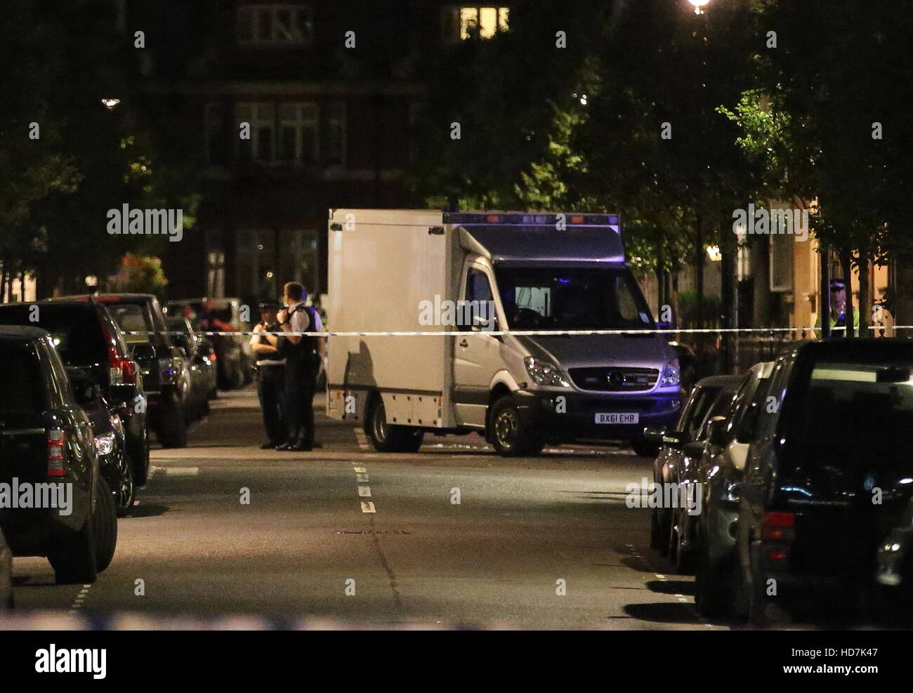 Police search a suspicious vehicle near BBC Broadcasting House in London  Featuring: Atmosphere Where: London, United Kingdom When: 14 Sep 2016 Stock Photo