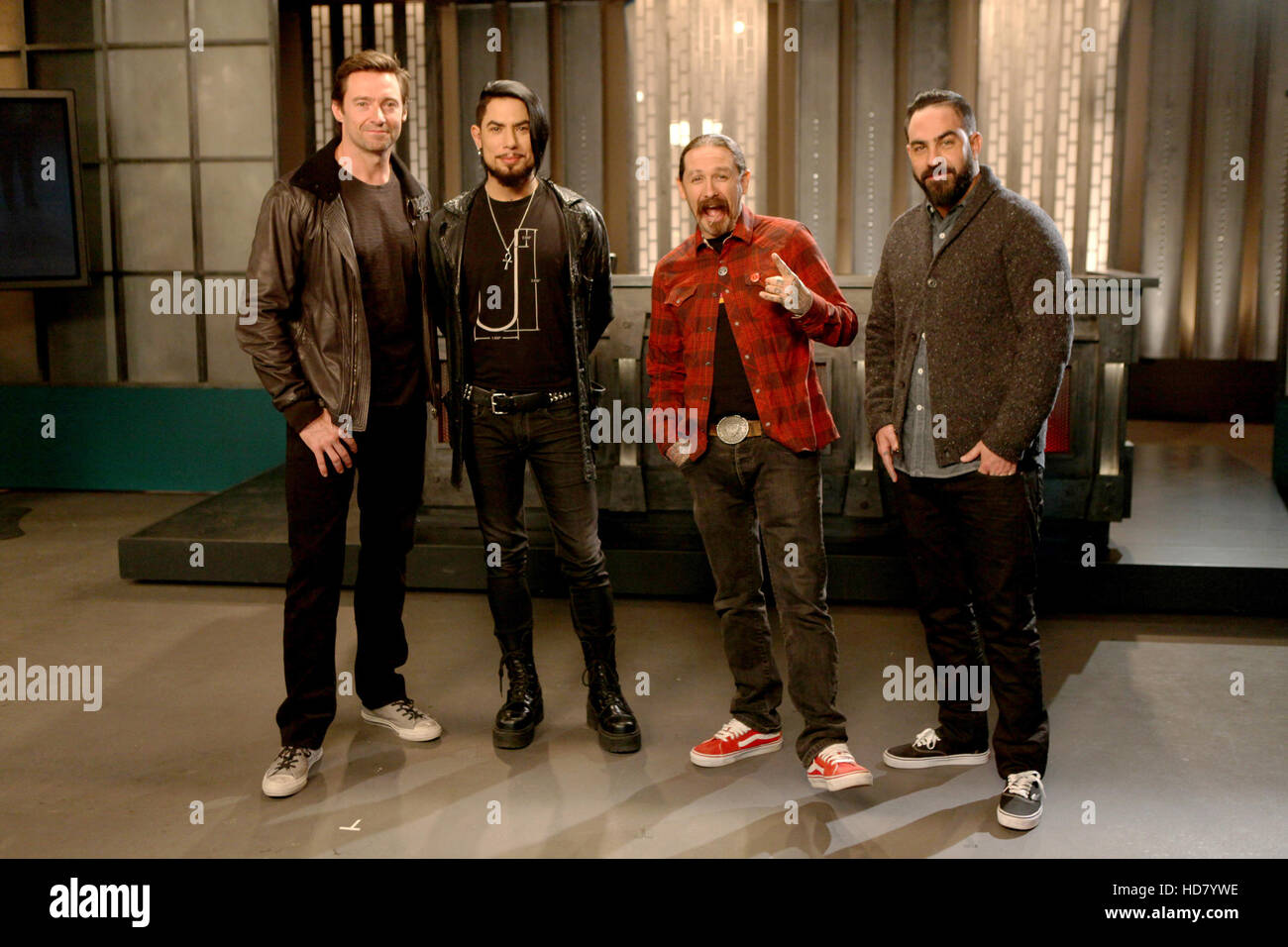 INK MASTER, (from left) guest judge Hugh Jackman, judge Dave Navarro