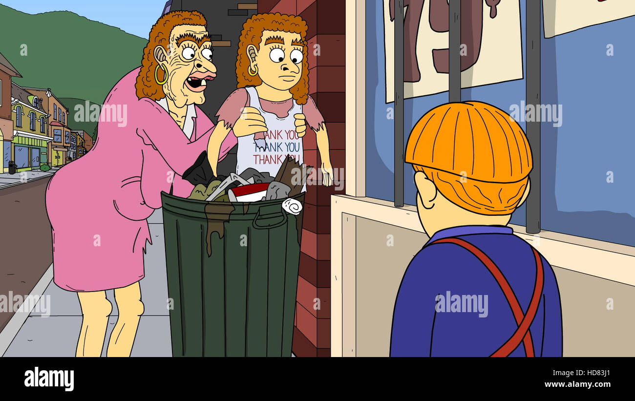 MR. PICKLES, l-r: Linda, Linda Jr., Tommy Goodman in 'Tommy's Big Job'  (Season 1, Episode 1, aired September 21, 2014). ©Adult Stock Photo - Alamy