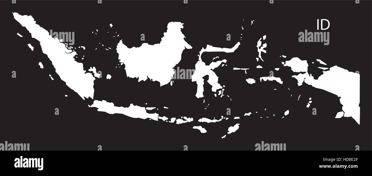 Indonesia Map black and white illustration Stock Vector