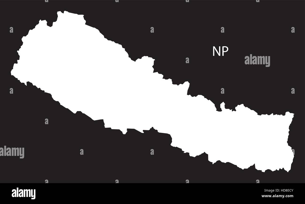 Nepal Map black and white illustration Stock Vector