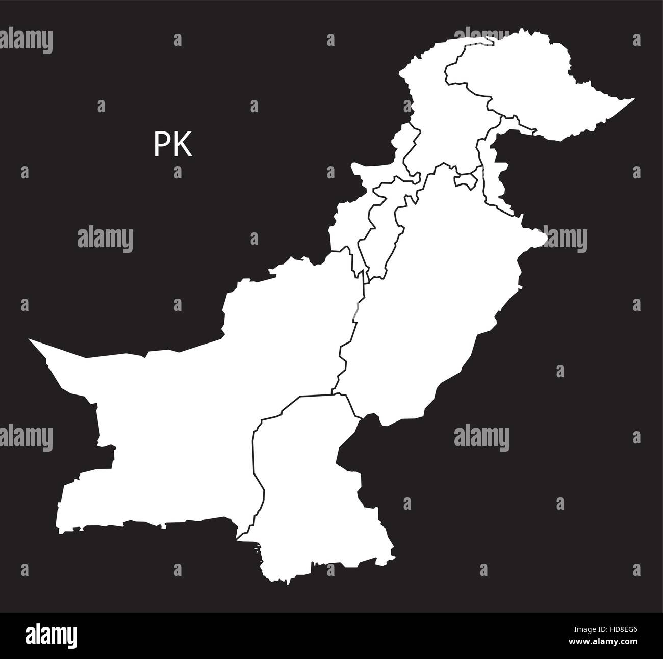 Pakistan provinces Map black and white illustration Stock Vector