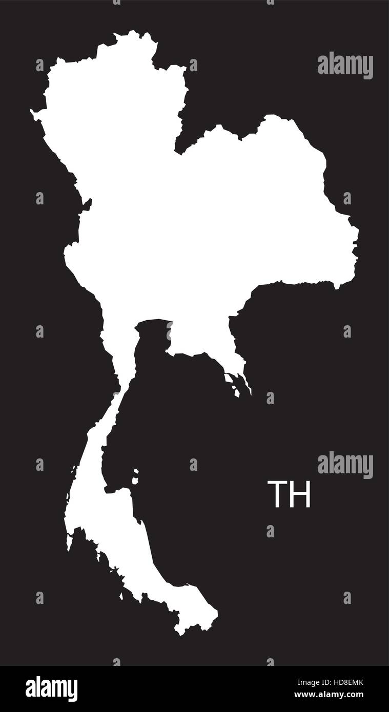 Thailand Map black and white illustration Stock Vector