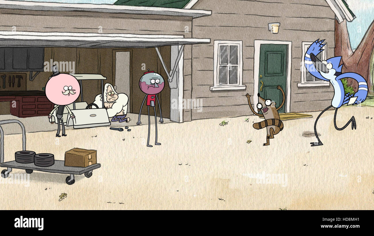 REGULAR SHOW, (from left): Pops, Skips, Benson, Rigby, Mordecai, (Season  1), 2010-. photo: © Cartoon Network / Courtesy Stock Photo - Alamy