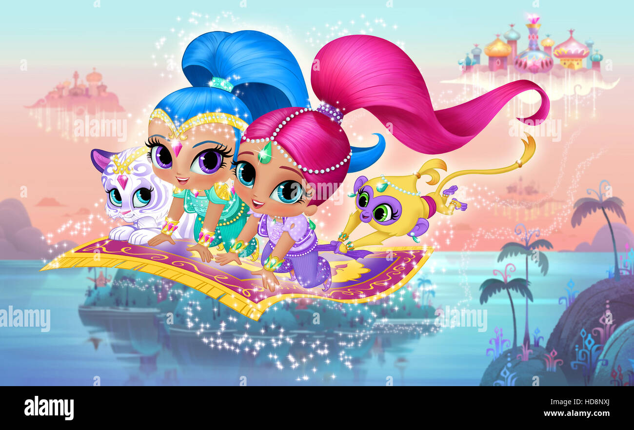 SHIMMER AND SHINE, (from left) Nahal (the Bengal tiger cub), Shine