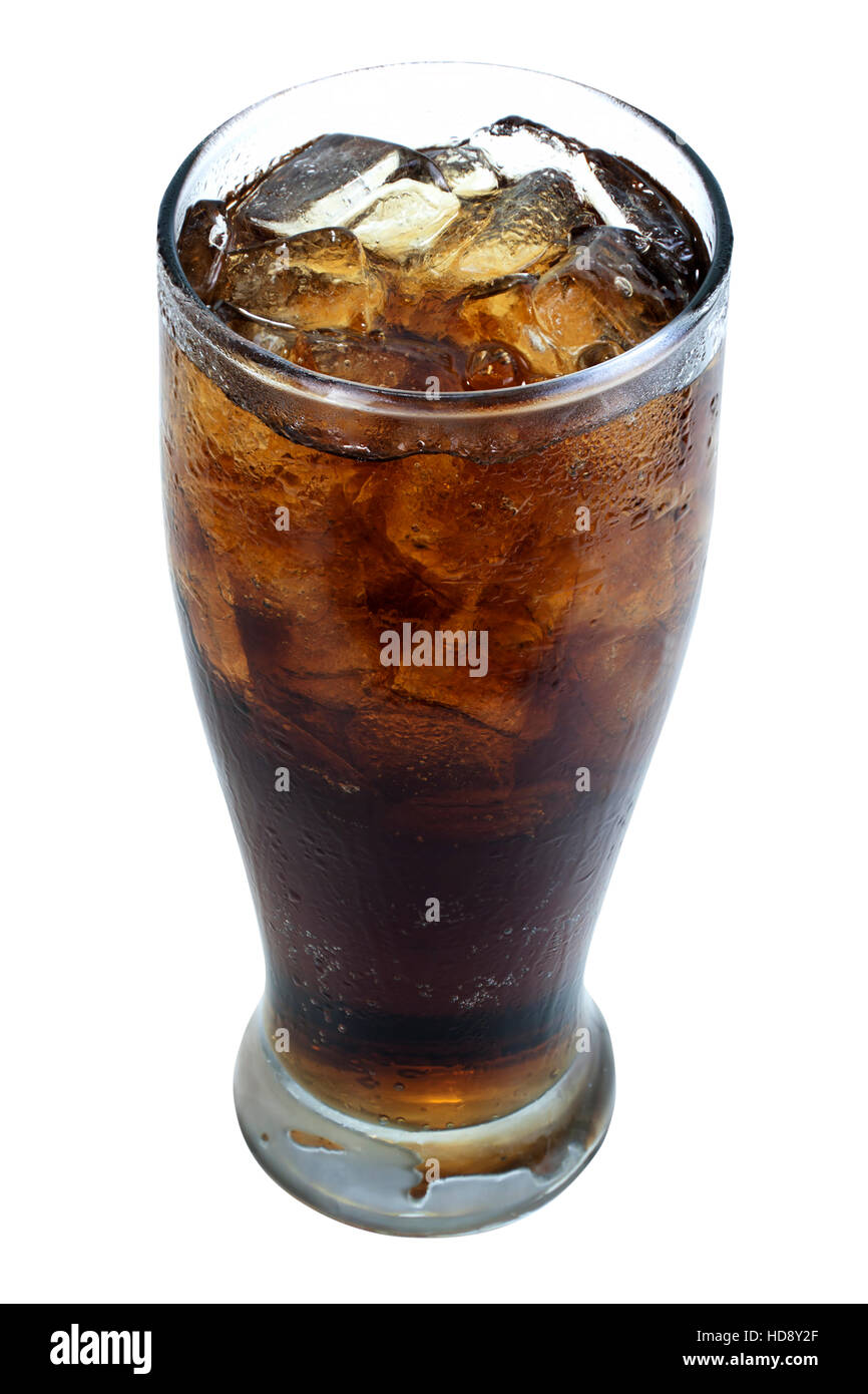 soft drink and soda in glass with ice cubes on white background. objects with clipping paths Stock Photo