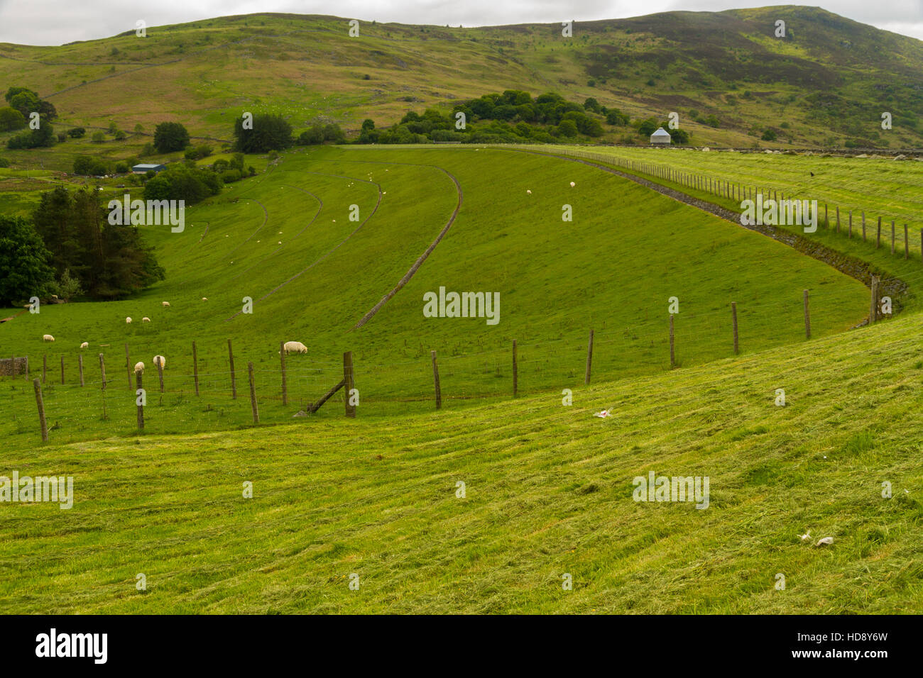 Rock filled dam of the Llyn Celyn reservoir. Supplies water to