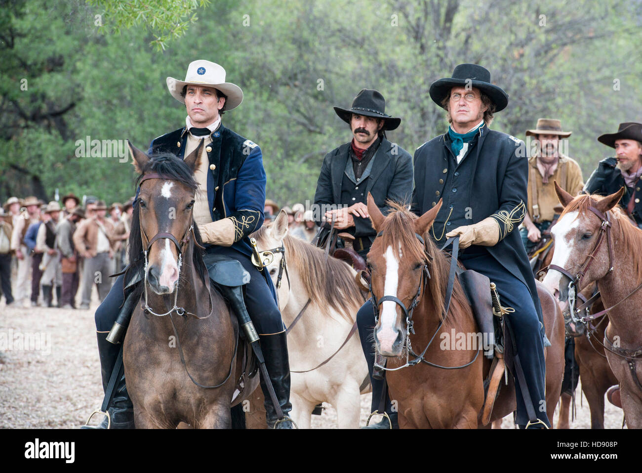 TEXAS RISING, lr Johnathan Schaech, Rhys Coiro, Geoffrey Blake, (airs