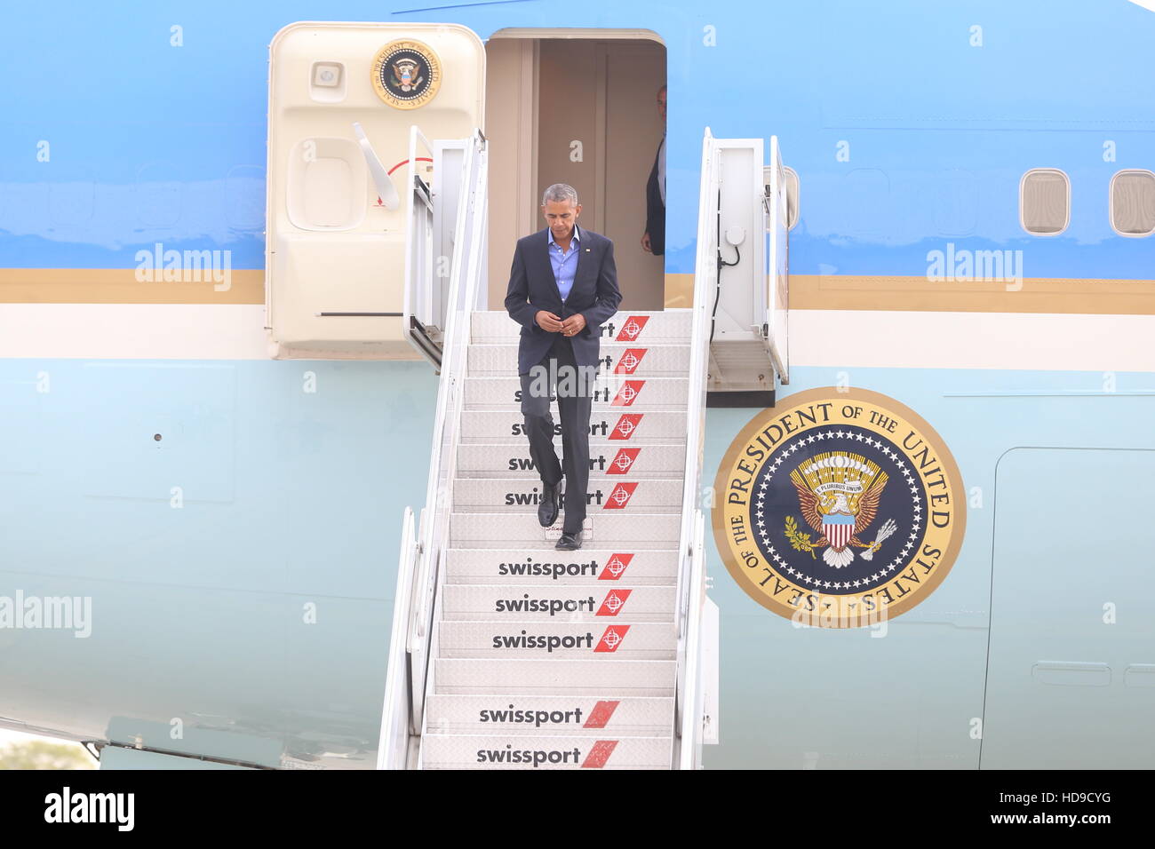 US President Barack Obama arrives in New York City ahead of his final appearance at the United Nations General Assembly.  Featuring: Barack Obama Where: New York City, New York, United States When: 18 Sep 2016 Stock Photo