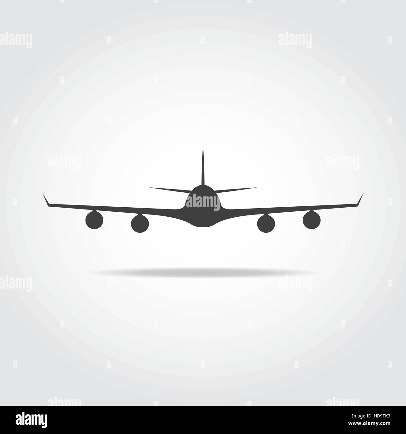 Commercial big plane from front, with long wings and four jet engenies. Stock Vector