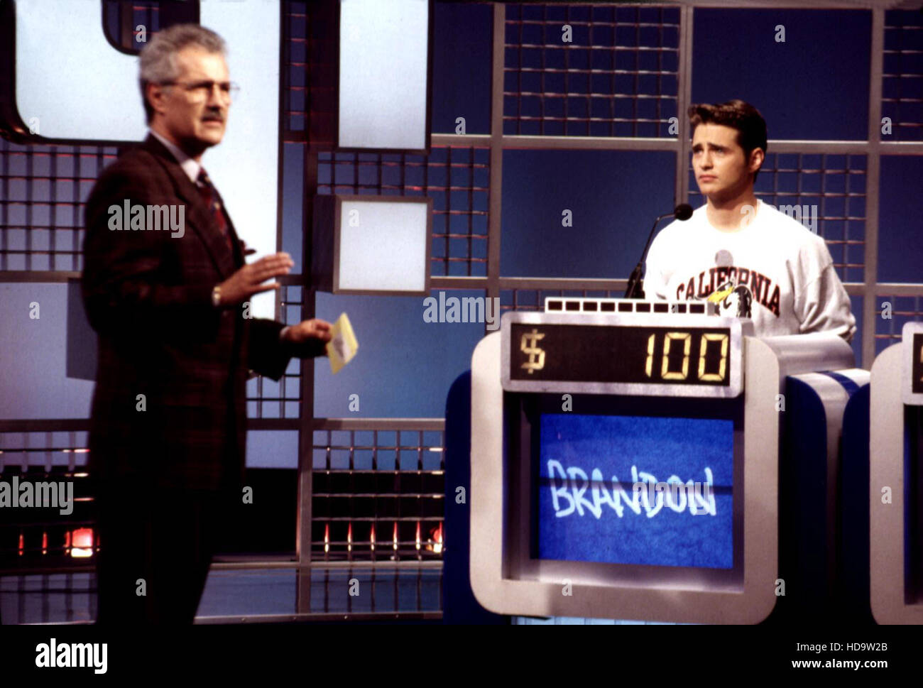 BEVERLY HILLS, 90210, 1990-2000, Alex Trebek, Jason Priestley, 1995, on ' Jeopardy' Stock Photo - Alamy