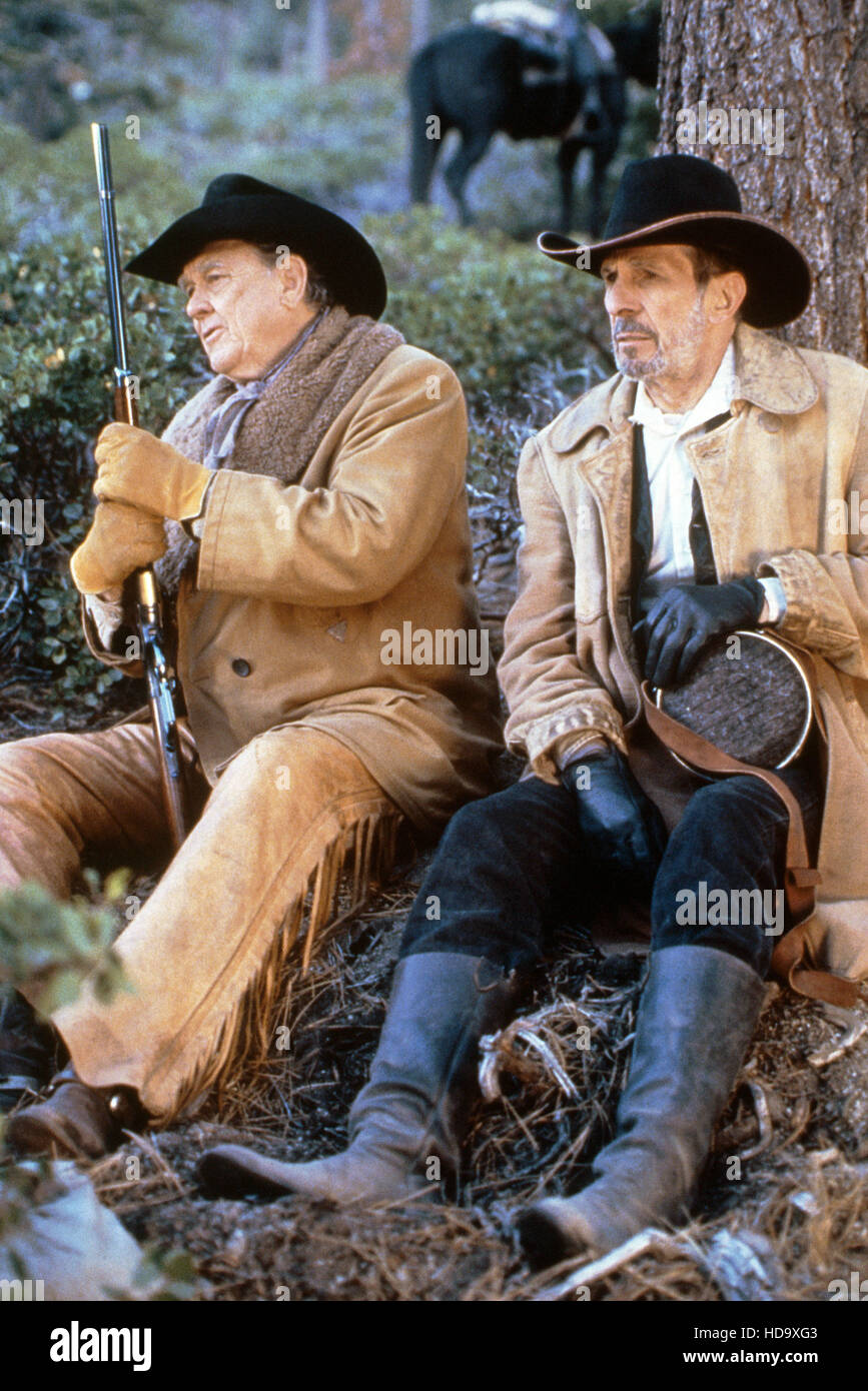 BONANZA UNDER ATTACK, (from left) Ben Johnson, Leonard Nimoy, 1995. © NBC / Courtesy Everett
