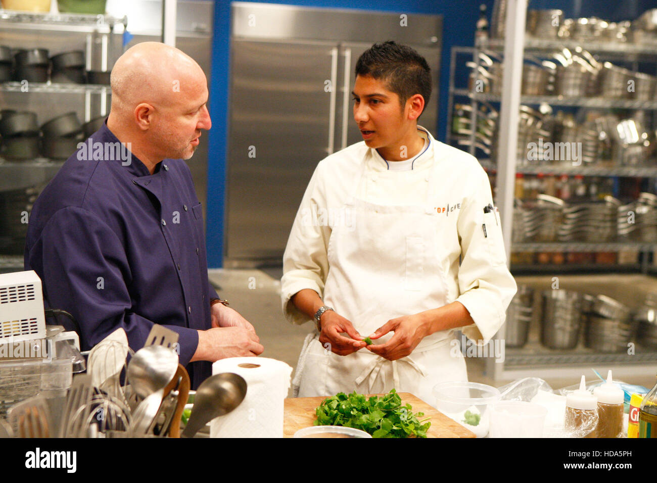 TOP CHEF, (from left) judge chef Tom Colicchio, contestant chef Preeti
