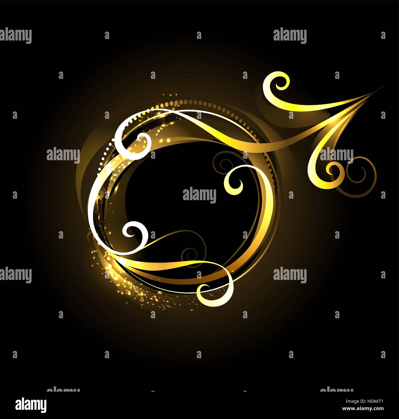 shiny jewelry , gold symbol of Mars on a black background Stock Vector