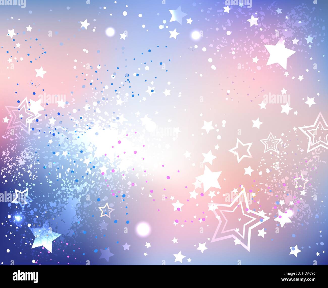 iridescent textured background fashionable colors of pink quartz and serenity with sparkles and stars. Stock Vector