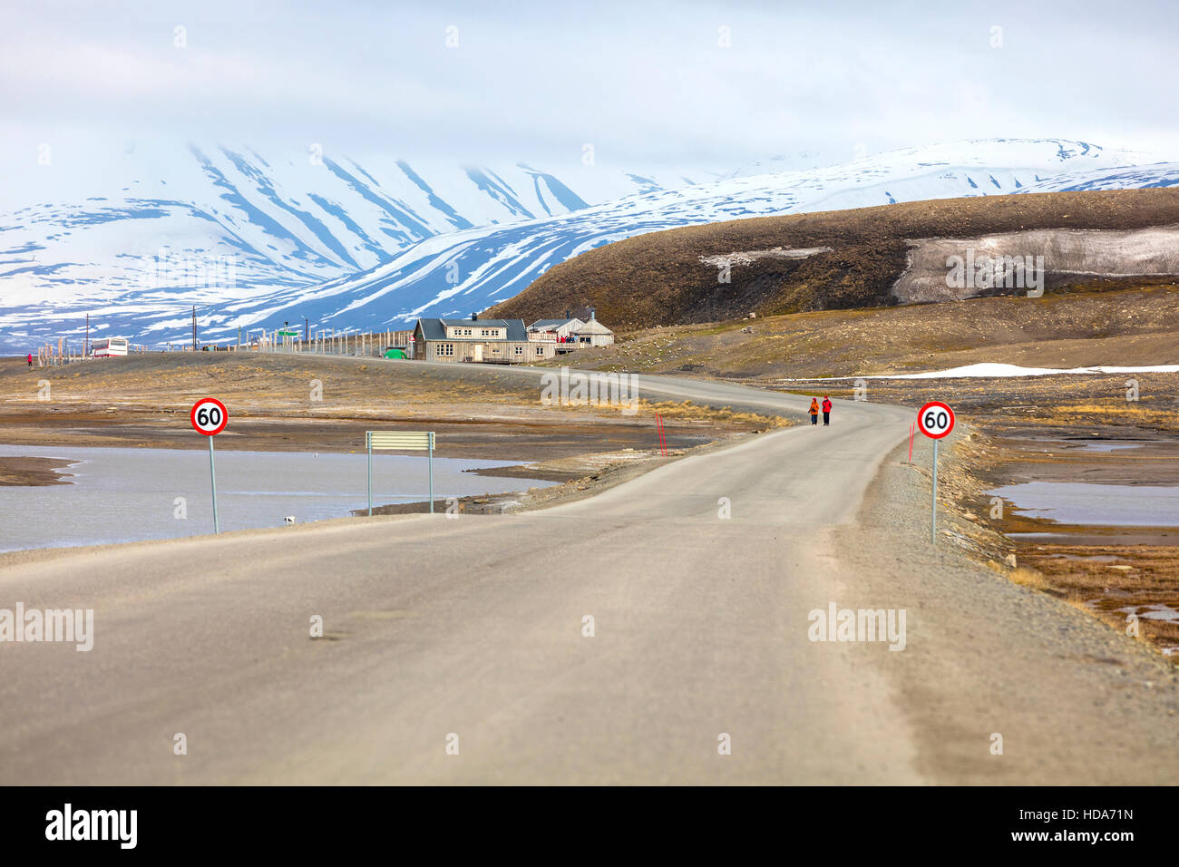 Road to adventsdalen in Longyearbyen at Svalbard Stock Photo