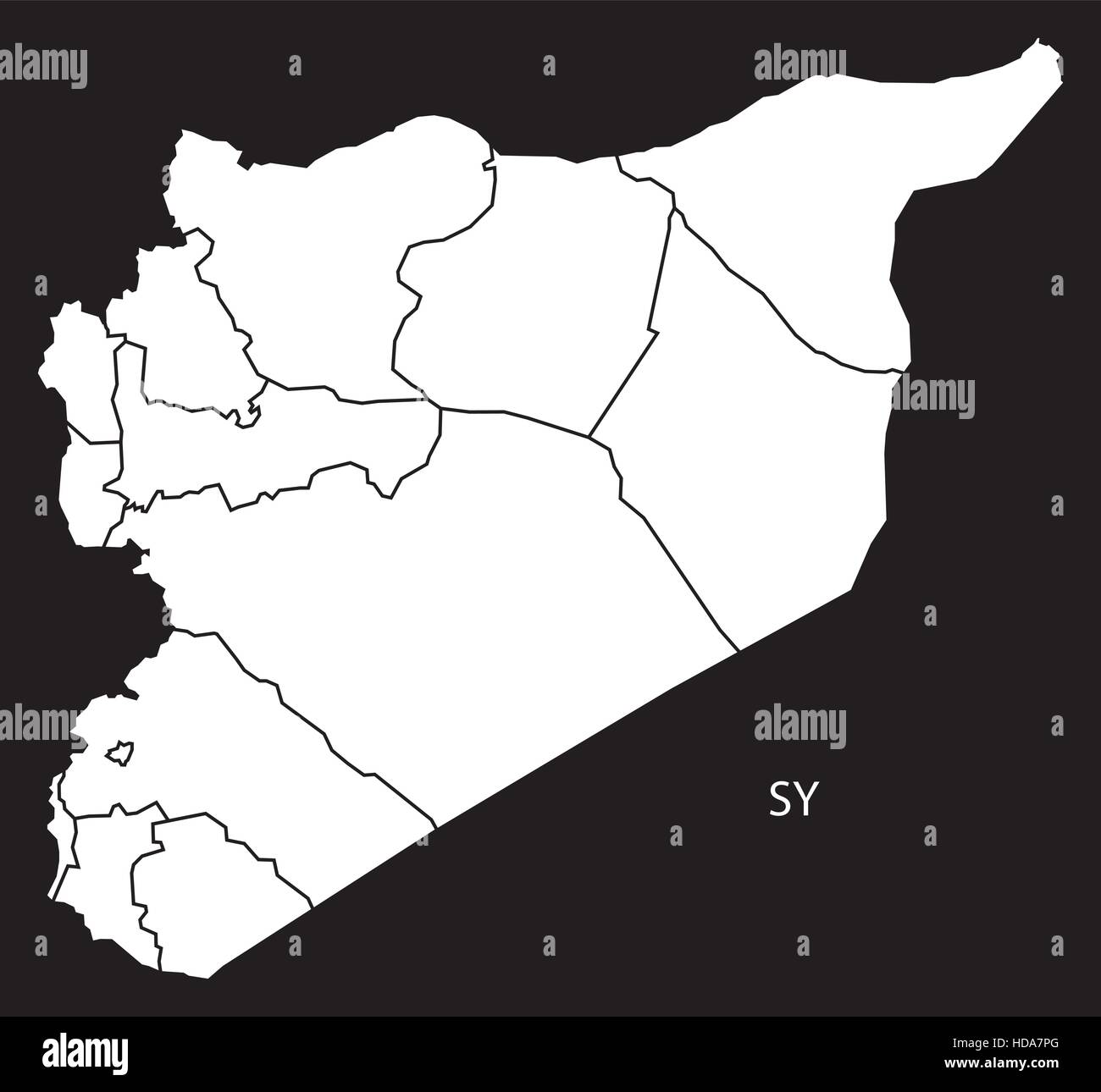 Syria governorates Map black and white illustration Stock Vector