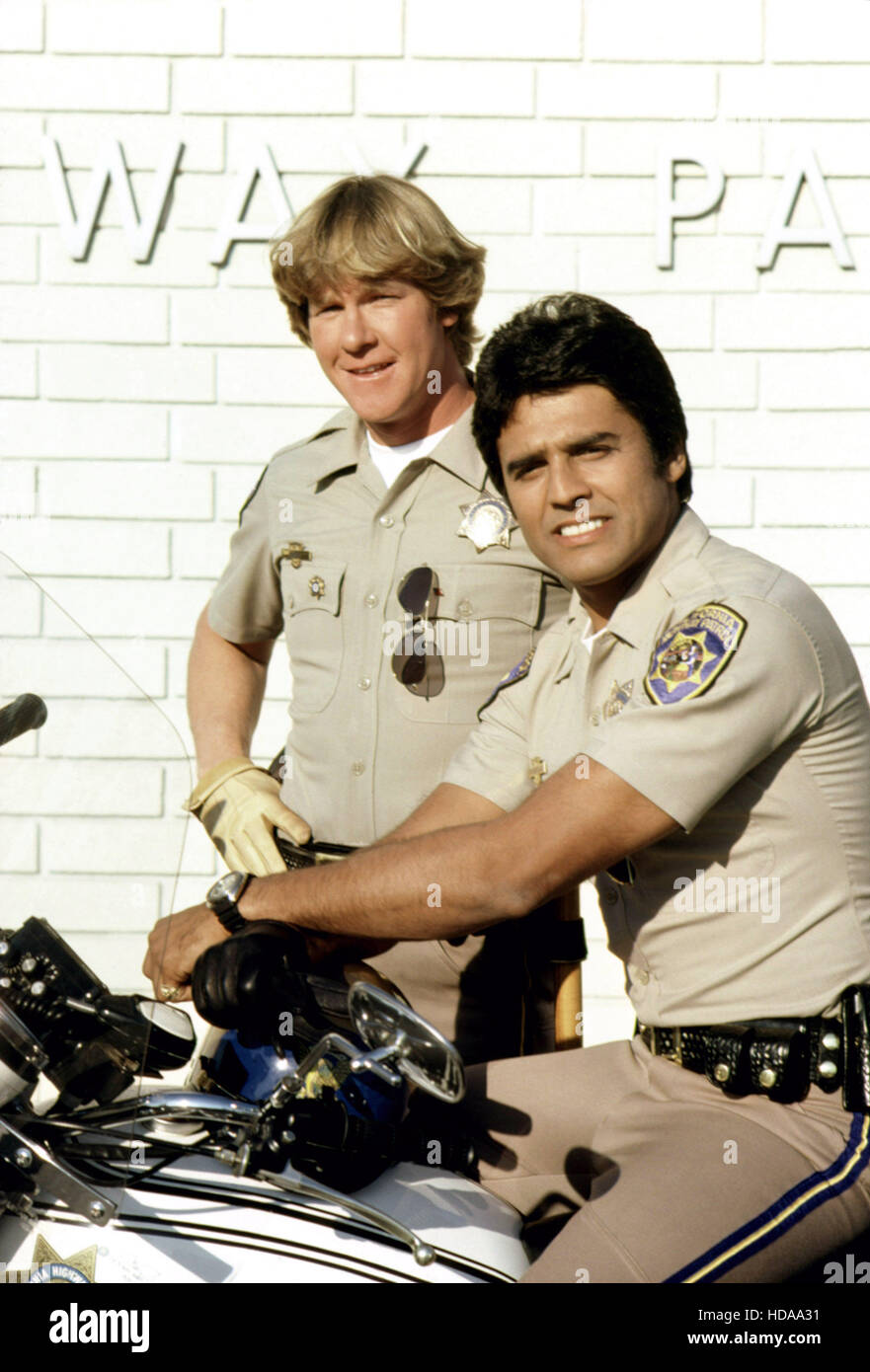 CHIPS, (from left) Larry Wilcox, Erik Estrada, (1979), 197783 Stock Photo Alamy