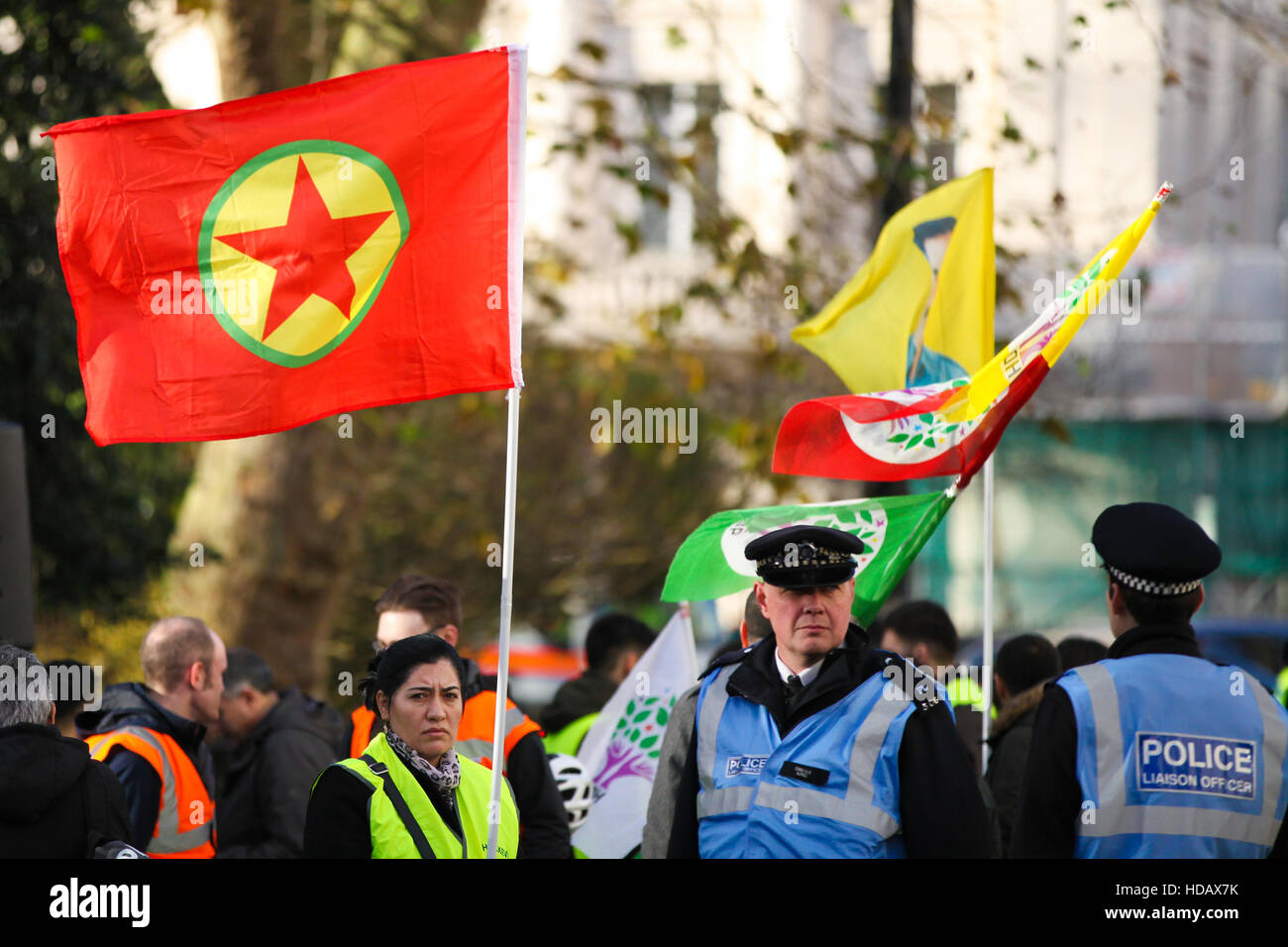 Turkish Embassy , London, UK 11 Dec 2016 - Hundreds of Kurdish protesters and their supporters demonstrate outside Turkish Embassy in London against Turkish government's repression on Kurds and demand the release of two joined leaders of Turkey's pro-Kurdish People's Democratic Party (HDP) and MPs and political prisoners in Turkey. Credit:  Dinendra Haria/Alamy Live News Stock Photo