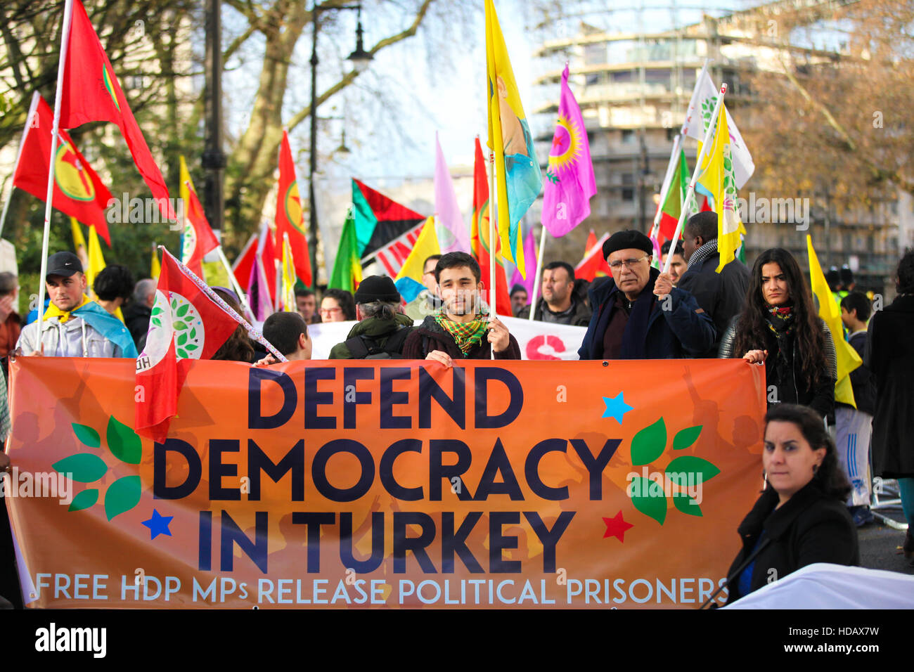 Turkish Embassy, London, UK 11 Dec 2016 - Hundreds of Kurdish protesters and their supporters demonstrate outside Turkish Embassy in London against Turkish government's repression on Kurds and demand the release of two joined leaders of Turkey's pro-Kurdish People's Democratic Party (HDP) and MPs and political prisoners in Turkey. Credit:  Dinendra Haria/Alamy Live News Stock Photo