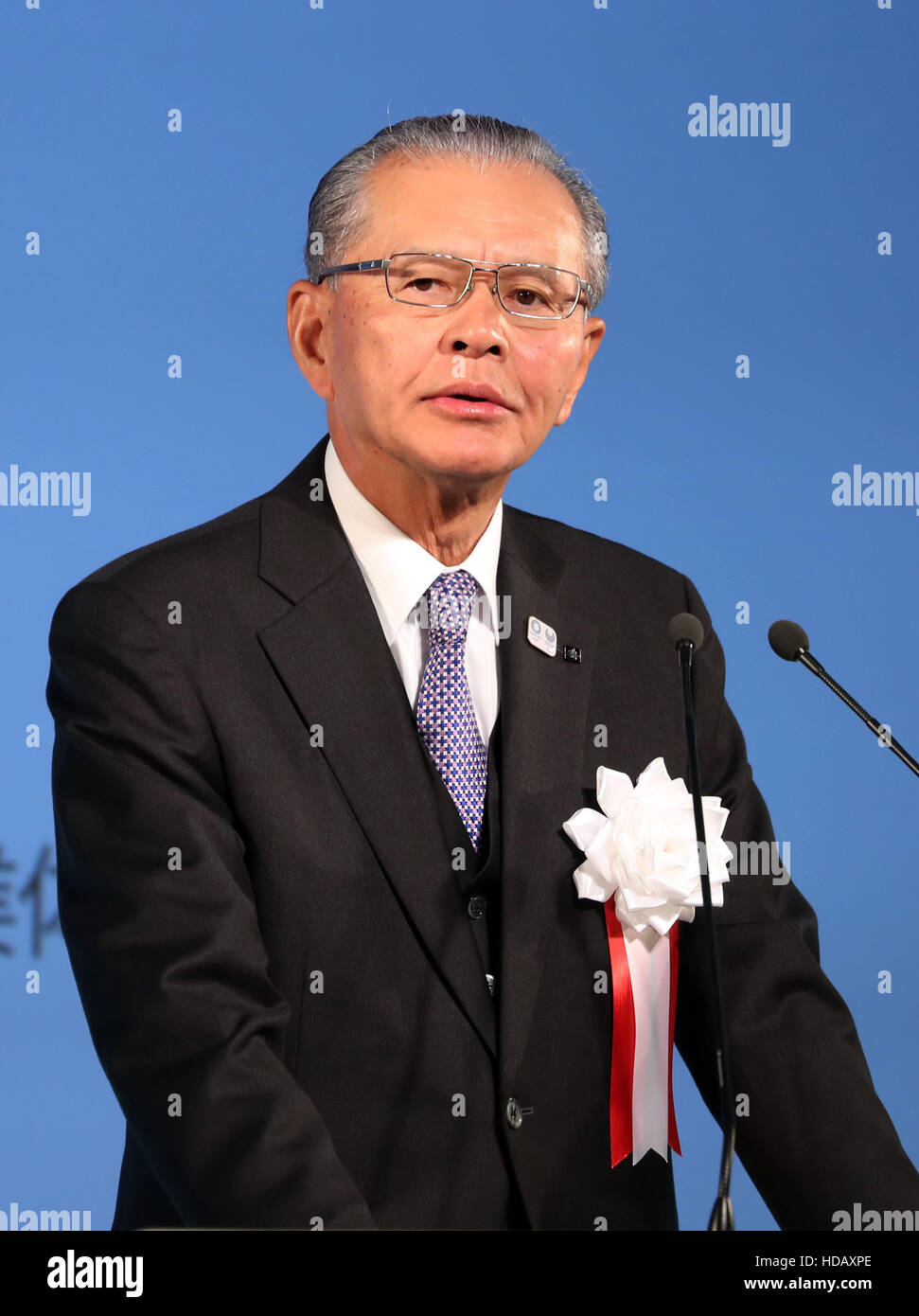 Tokyo, Japan. 11th Dec, 2016. Japanese general contractor Taisei Corporation chairman Takashi Yamauchi delivers a speech as he attends the ground breaking ceremony for the new national stadium in Tokyo on Sunday, December 11, 2016. The new national stadium will be finished in November 2019. © Yoshio Tsunoda/AFLO/Alamy Live News Stock Photo