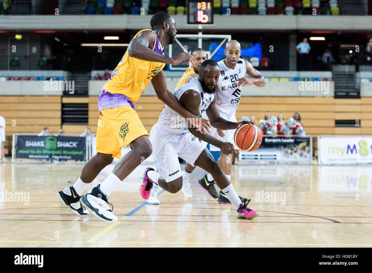 London, UK, 11 December 2016.  Newcastle Eagles beat London Lions 87 vs 80 in an exciting basketball game in the Copper box arena   Credit: pmgimaging/Alamy Live News Stock Photo