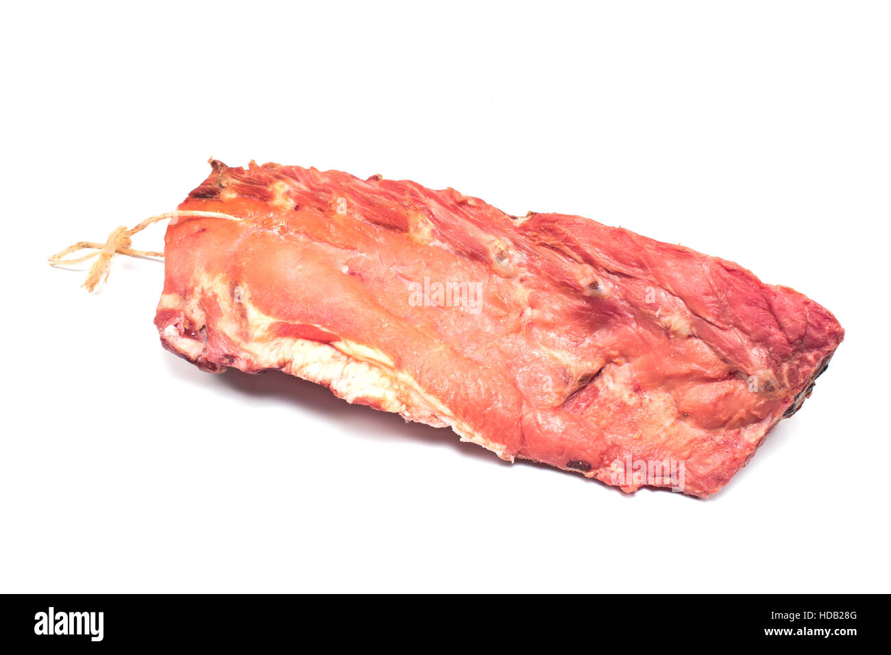 Smoked pork bone with meat isolated on white Stock Photo